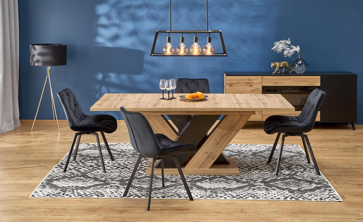 ESSTISCH rechteckig Eiche Artisan Schwarz ausziehbar - Schwarz/Eiche Artisan, Holzwerkstoff (90/160/76cm) - designimpex