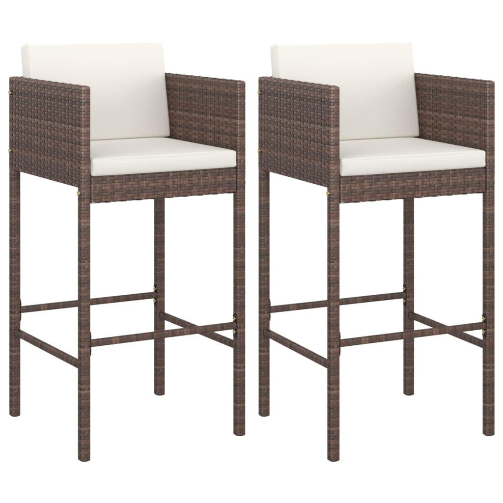 BARHOCKER 2 Stk. Mit Kissen Braun Poly Rattan - Braun, Kunststoff (48/100/50cm) - vidaXL