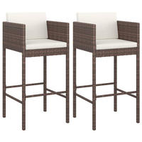 BARHOCKER 2 Stk. Mit Kissen Braun Poly Rattan - Braun, Kunststoff (48/100/50cm) - vidaXL