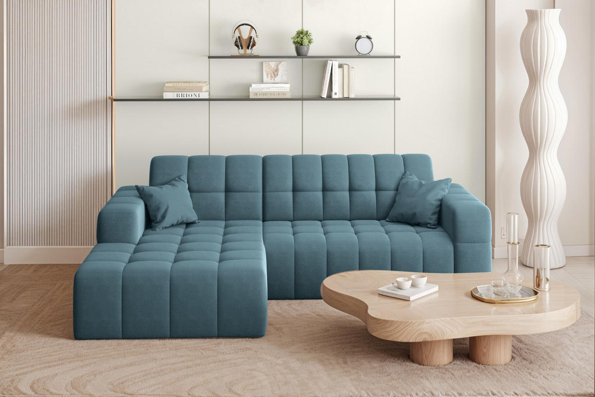 ECKSOFA L-förmiges Nimes Velours Stoff Blau Links - Blau, Holz/Kunststoff (168/265cm) - Kaiser Möbel