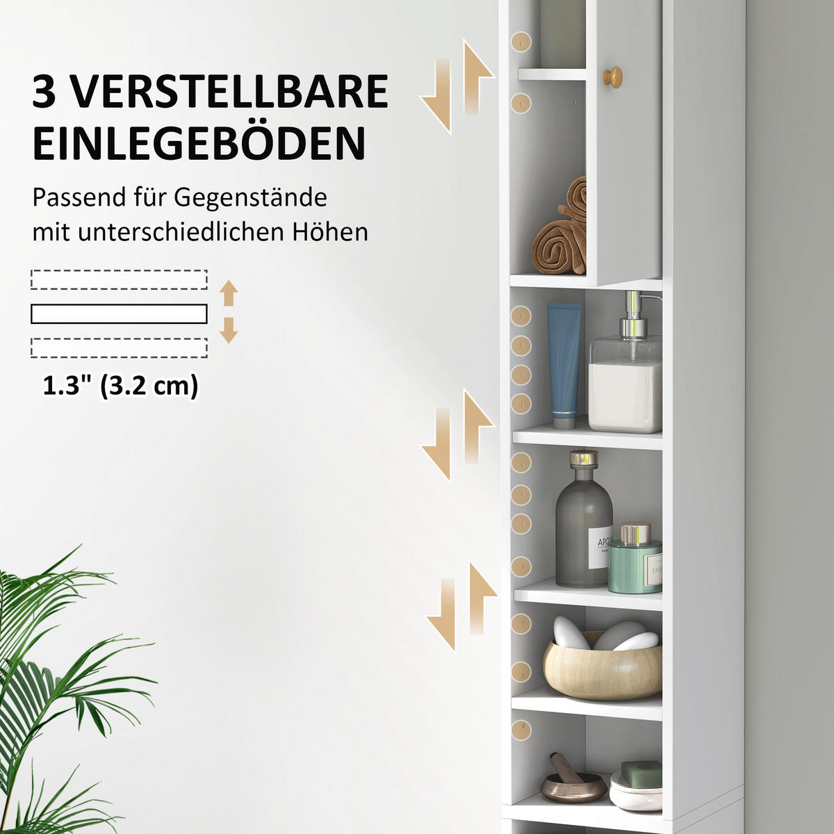 BADEZIMMERSCHRANK schmal, 3 offenen Fächern, 20 x 20 x 178 cm Weiß - Weiß, Holzwerkstoff (20/178/20cm) - HOMCOM