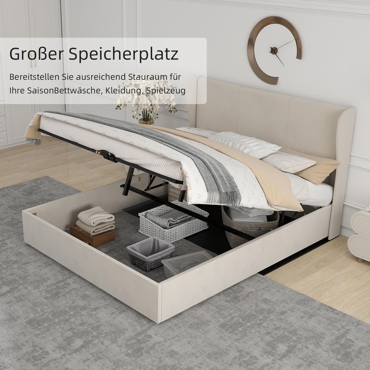 POLSTERBETT 160/200 cm in Beige Stoff - Beige, Holzwerkstoff/Textil (160/200cm) - WISHDOR