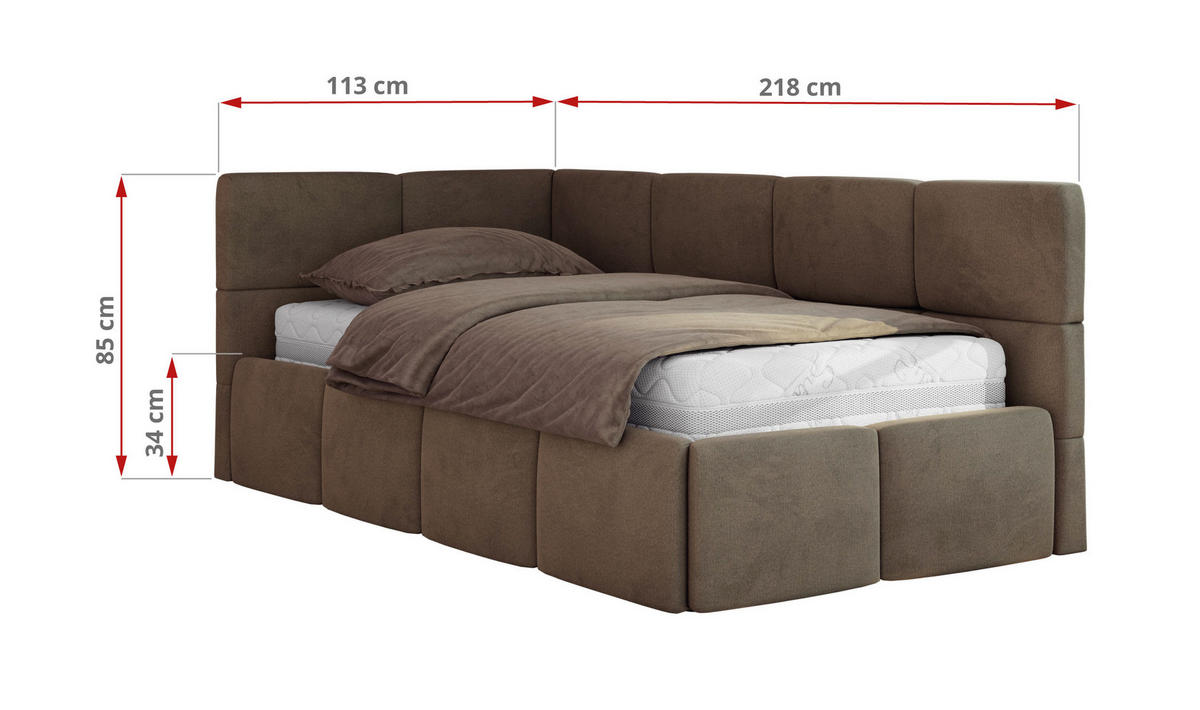 JUGENDBETT ARVO 90/200 - Braun Velvet - ohne Matratze - Rechts Seite - Braun, Textil (200/90cm) - MKS