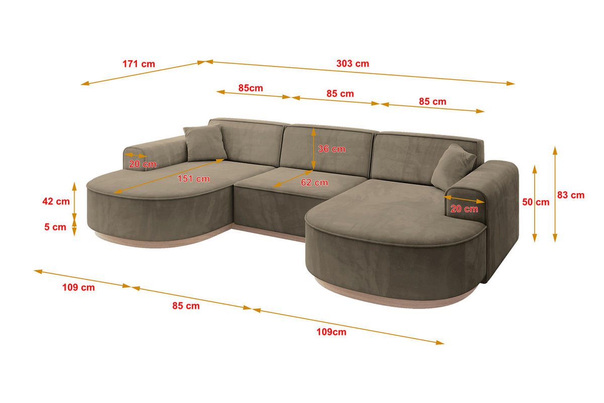 WOHNLANDSCHAFT MARI-U1-v1 - 303x171x83 cm Dunkelbraun Velours - Dunkelbraun, Holzwerkstoff/Textil (303/83/171cm) - ALTDECOR