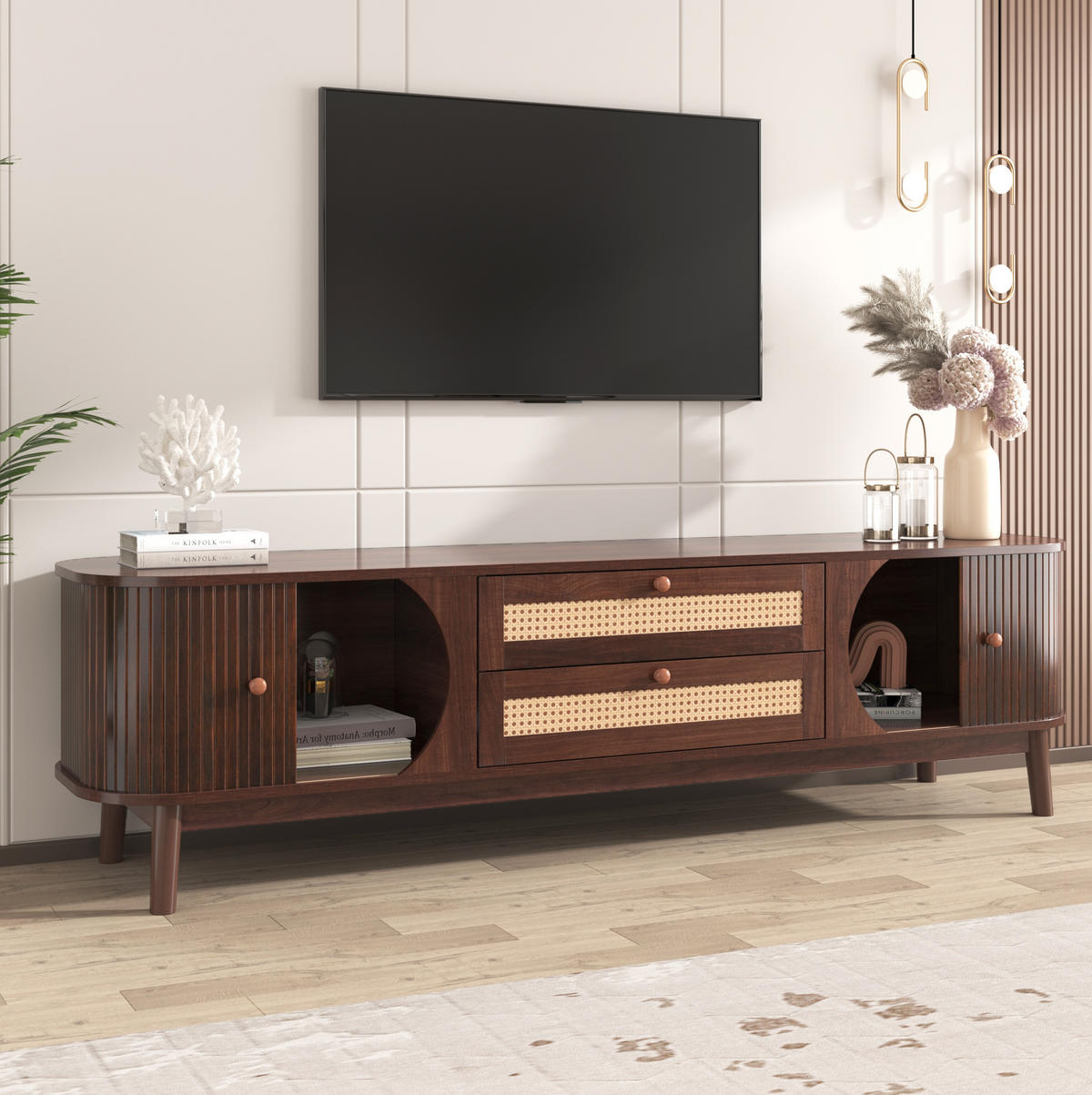 TV-SCHRANK mit Türen und Schubladen 170 cm MDF Natural - Braun, Holzwerkstoff (39.5/46/170cm) - Beauniv