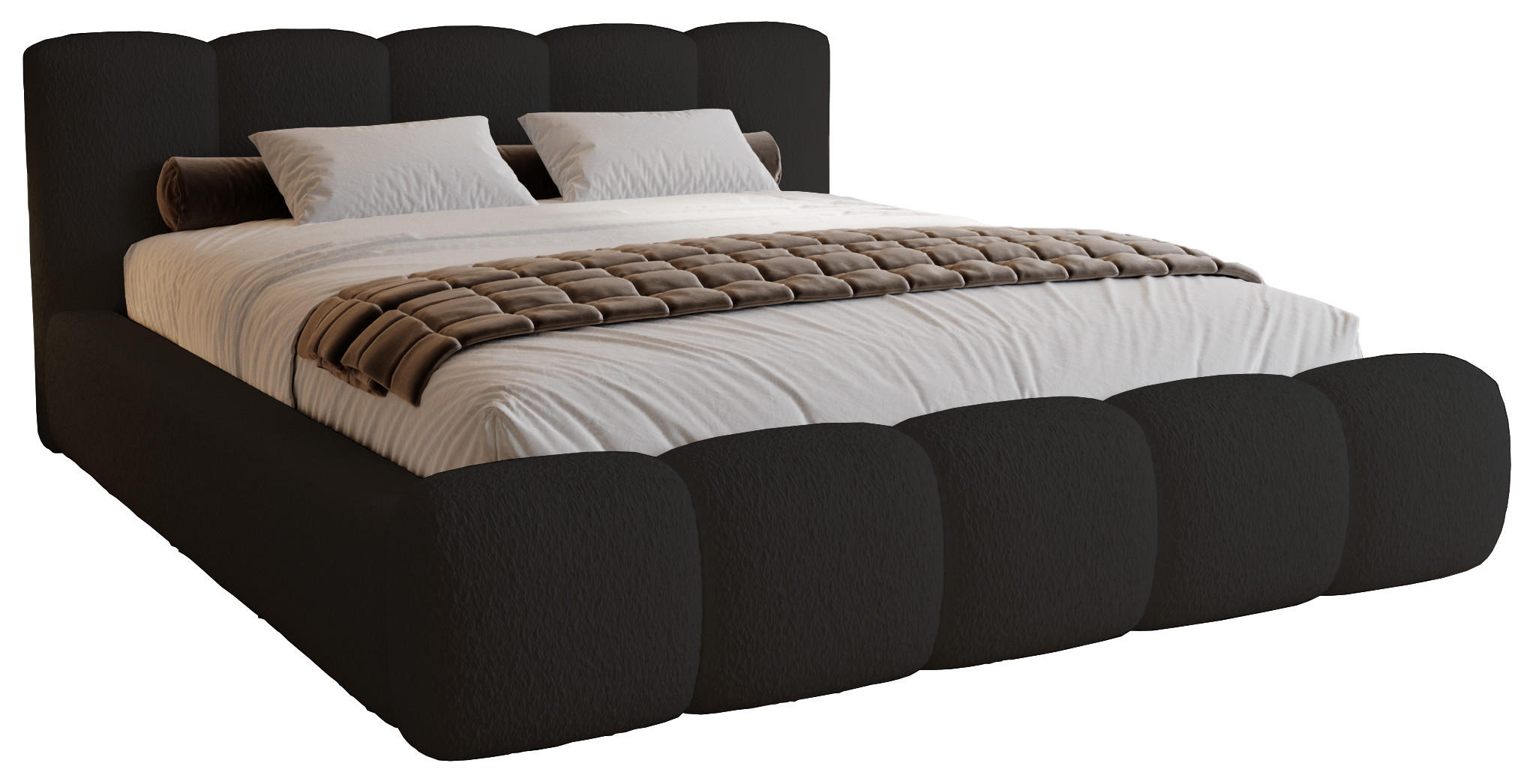 POLSTERBETT bouclé 200x200 Ravello mit Bettkasten, Lattenrost, Schwarz - Schwarz, Holz/Textil (200/200cm) - Emporius