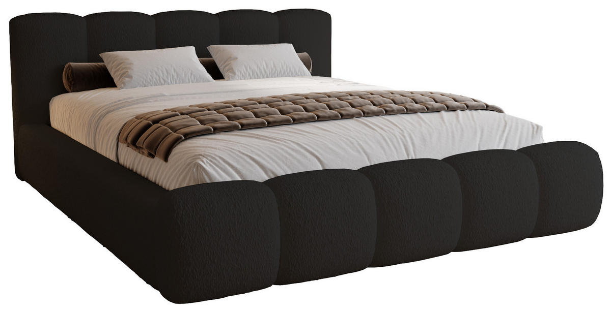 POLSTERBETT bouclé 200x200 Ravello mit Bettkasten, Lattenrost, Schwarz - Schwarz, Holz/Textil (200/200cm) - Emporius