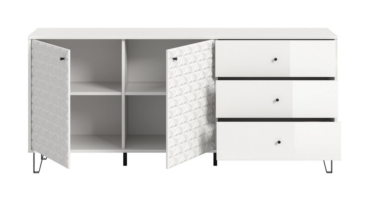SIDEBOARD PRISMA (B/H/T: ca. 169/76/40 cm) in weiß/weiß hochglanz - Weiß, Holzwerkstoff (169/76/40cm)