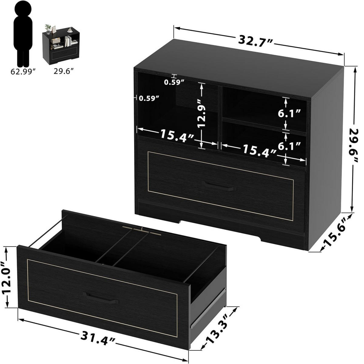 STAURAUMSCHRANK mit Schublade & Offenen Fächern INDUSTRIAL 83.8 x 40.0 x 72.5 cm - Schwarz, Holzwerkstoff/Metall (83.8/72.5/40cm) - Quality Elegance