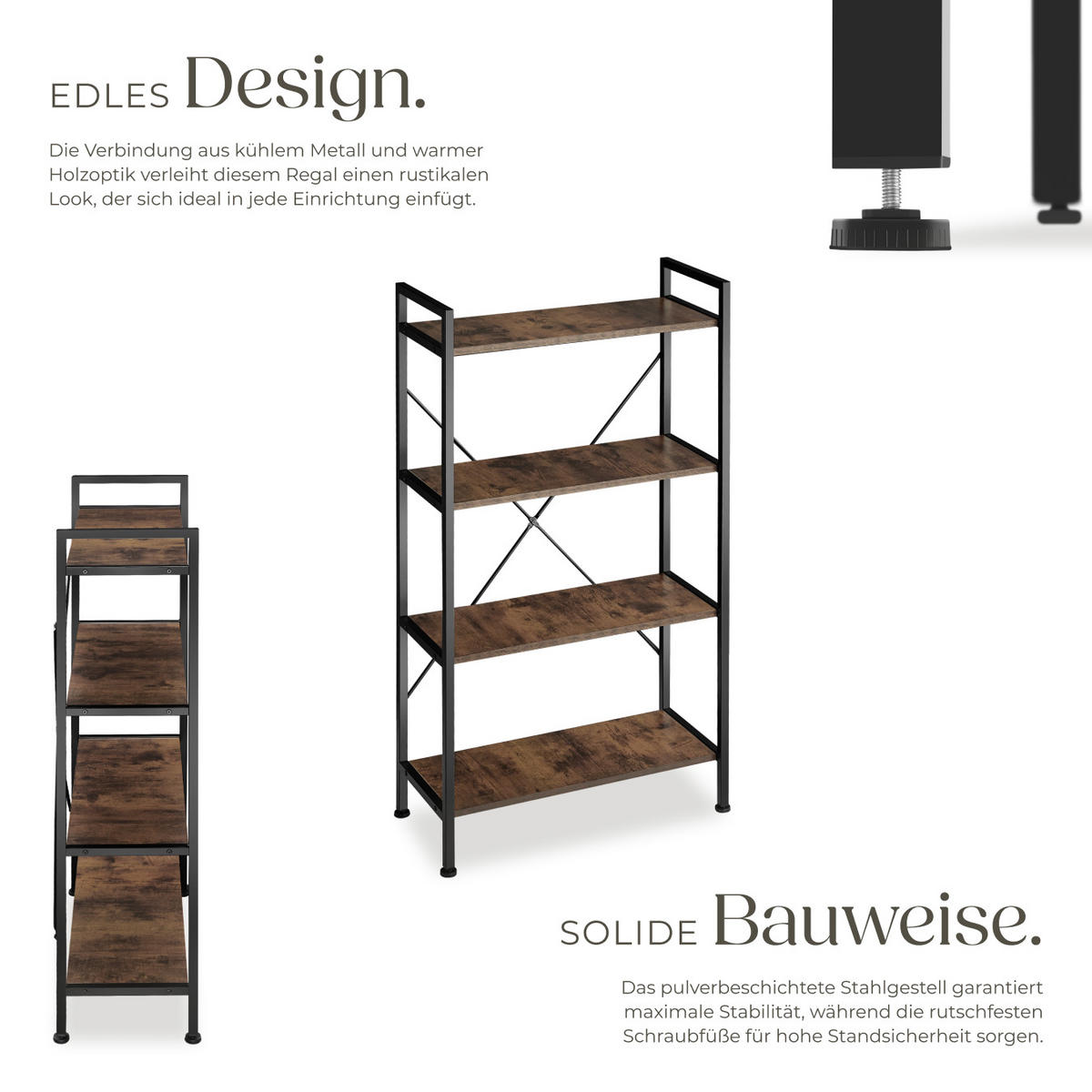 REGAL Leeds,inklusive Kippschutz, 67,5 x 31,5 x 121,5 cm,Industrial Holz dunkel, rustikal - Rostfarben, Holz (31.5/121.5/67.5cm) - tectake
