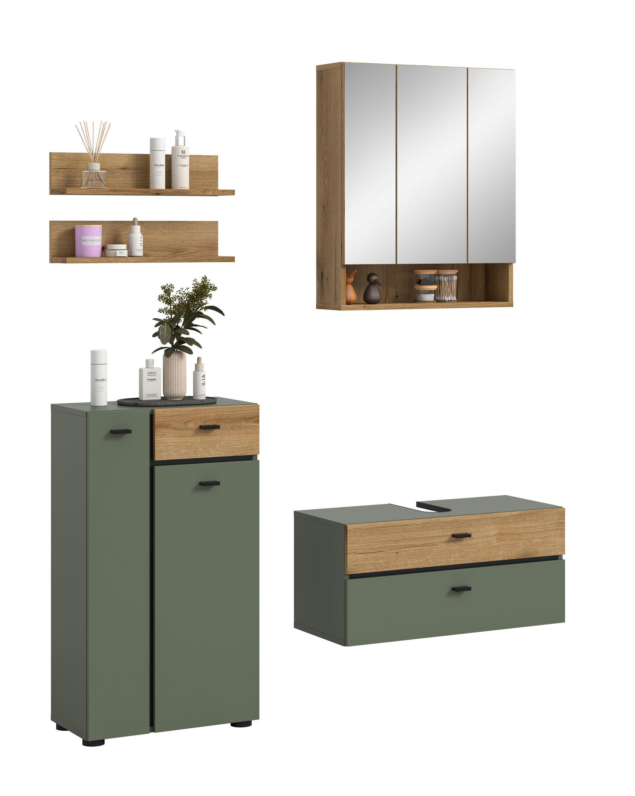 BADEZIMMER Azur 4-tlg. (B/H/T: ca. 141/191/35 cm) in Sage Green/Sage Green - Grün, Holzwerkstoff (141/191/35cm)