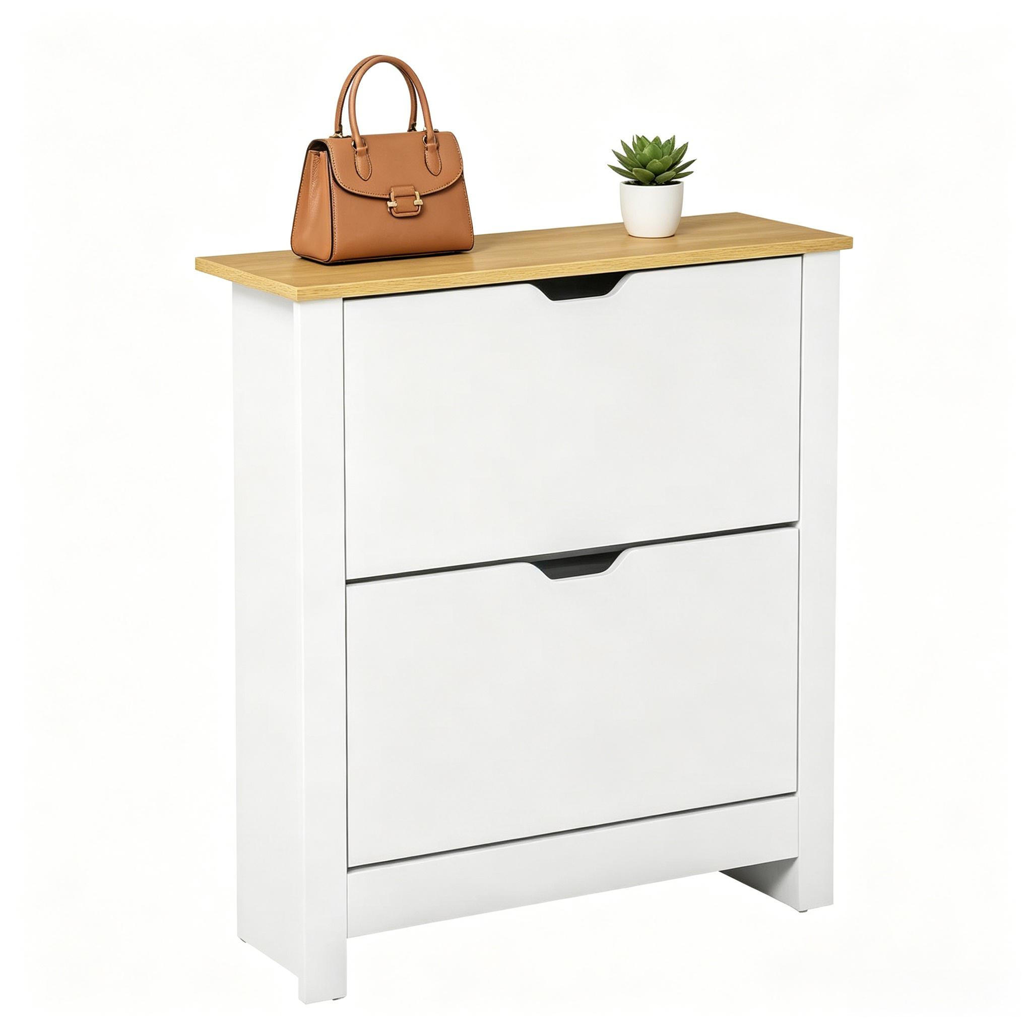 SCHUHKIPPER DE-38082 72/26/80 cm mit 2 Klapptüren Naturholz/Weiß - Weiß, Holzwerkstoff (72/80/26cm) - ComfortXL