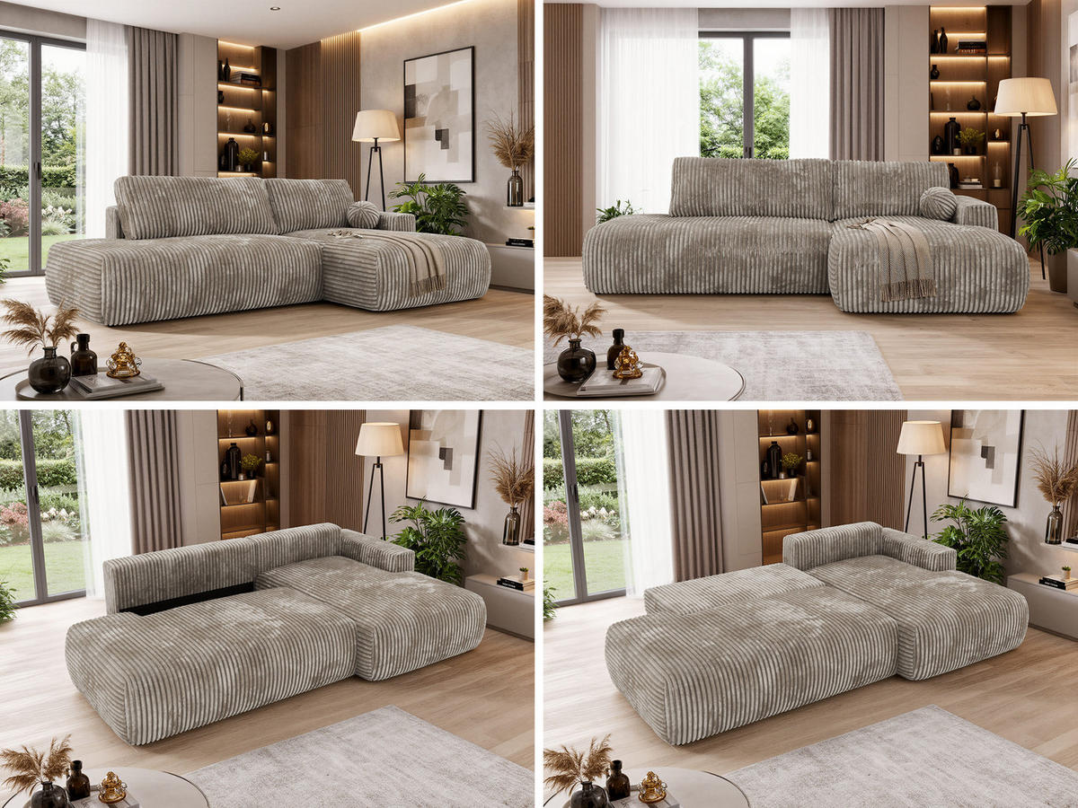 ROHOVÁ SEDAČKA TAREN L Světle hnědá Manšestr - pravá strana - svetlohnedá/čierna, textil/plast (292/170cm) - MKS