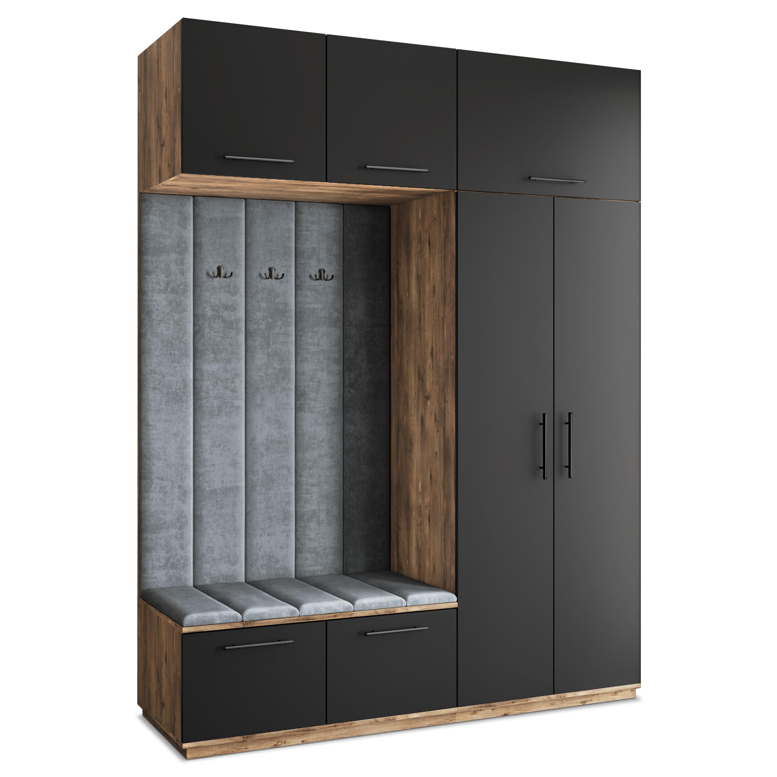 Masseno Garderobenschrank Eiche, Schwarz, Grau 180x240x60 cm