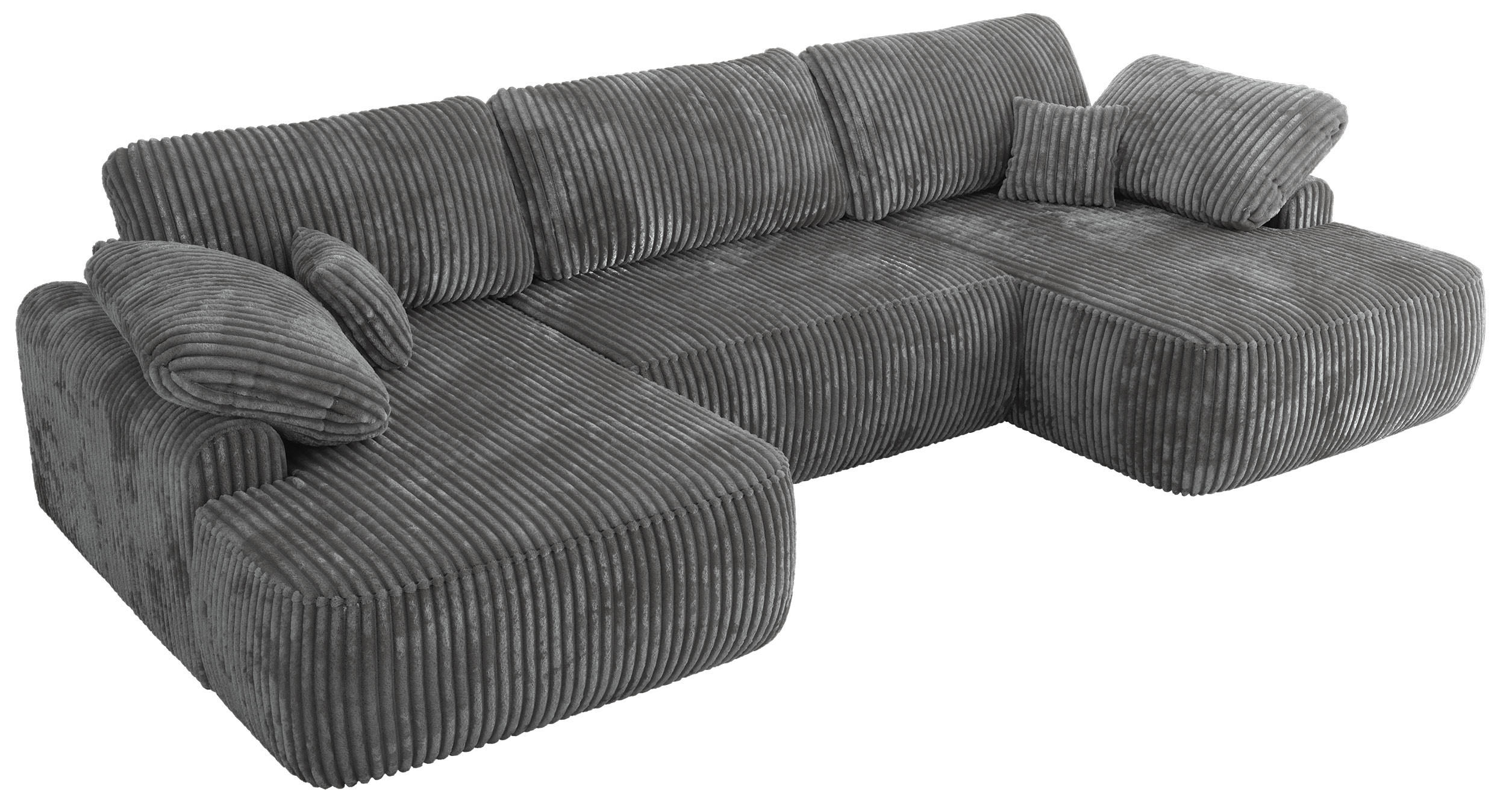 WOHNLANDSCHAFT CUBO U Dunkelgrau Cord - Dunkelgrau/Schwarz, Kunststoff/Textil (370/100/187cm) - MKS