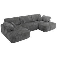 WOHNLANDSCHAFT CUBO U Dunkelgrau Cord - Dunkelgrau/Schwarz, Kunststoff/Textil (370/100/187cm) - MKS