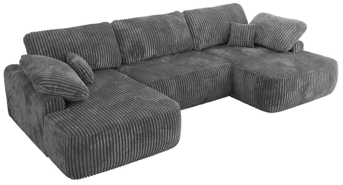 WOHNLANDSCHAFT CUBO U Dunkelgrau Cord - Dunkelgrau/Schwarz, Kunststoff/Textil (370/100/187cm) - MKS