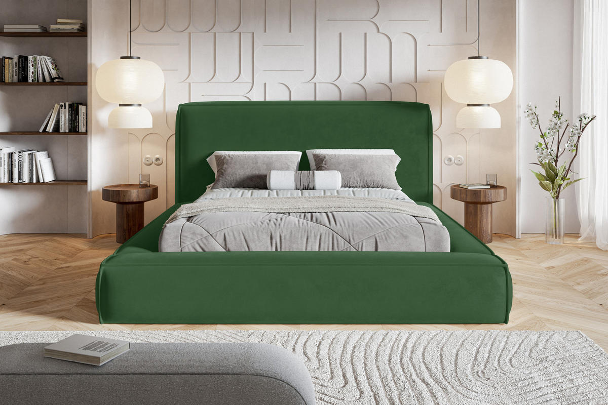 POLSTERBETT 160x200 Karano, Dicker Schaum, Bettkasten, Samt, Grün - Grün, Holz/Textil (160/200cm) - Emporius