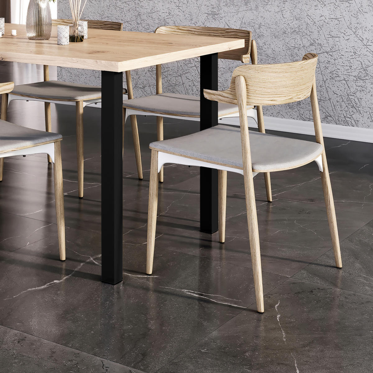 TISCHBEINE Quadratisch, 50x50mm, Stahl, Schwarz lackiert 4er-set - Schwarz, Metall (11.5/71/11.5cm) - EMUCA