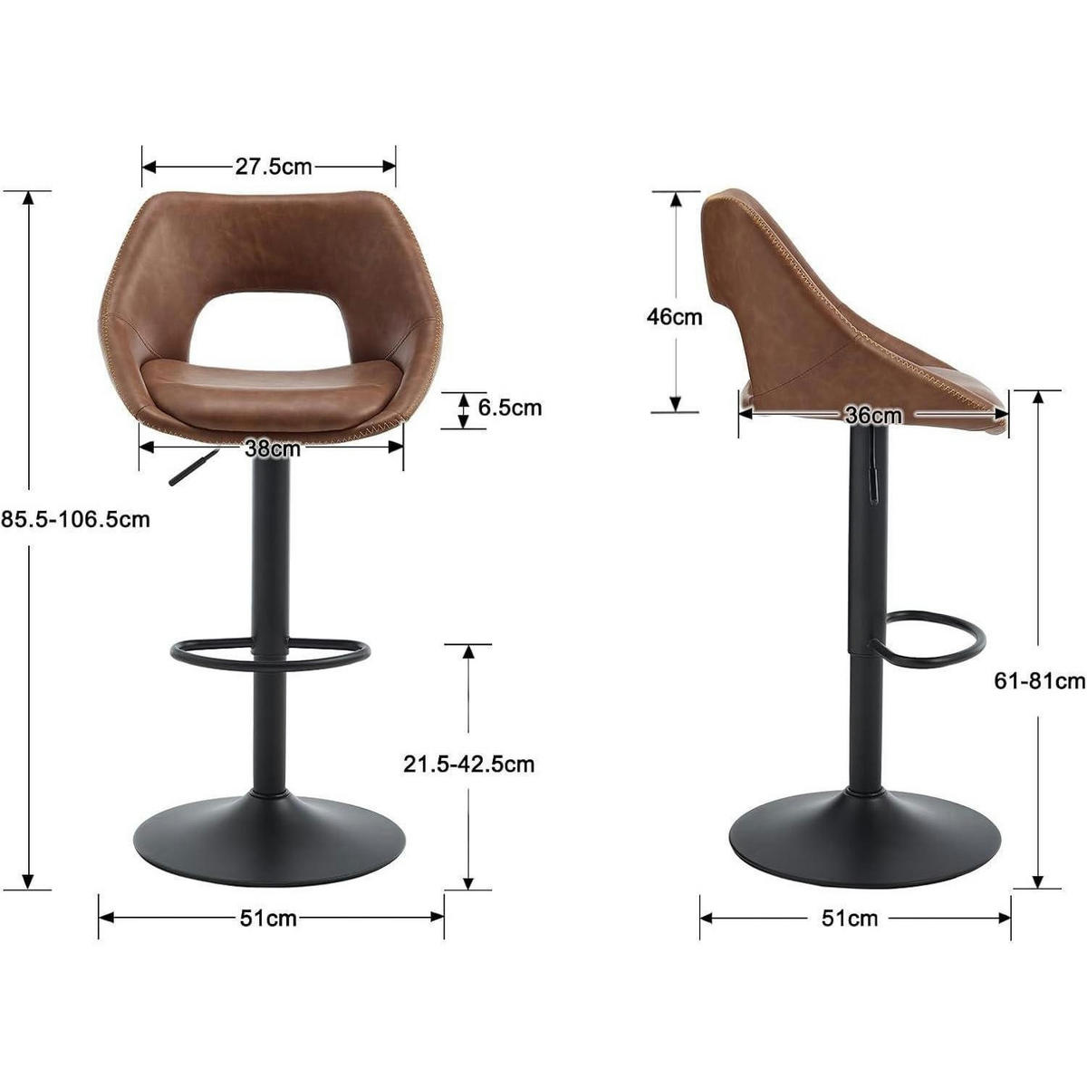 BARHOCKER 4er Set Braun Höhenverstellbar 360° Drehbar - Braun, Kunststoff (49/85/51cm)