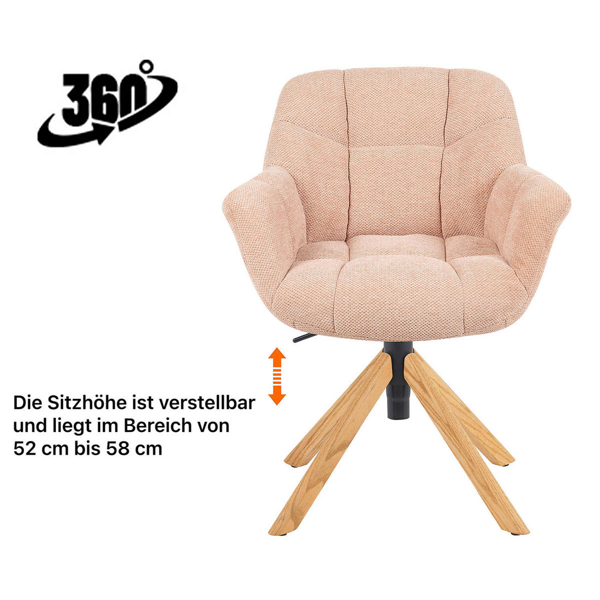 BÜROSTUHL Mika-Iven - Honigeiche/Rosa, Eichenholz/Holz (65/82/66cm) - DUBI Möbel