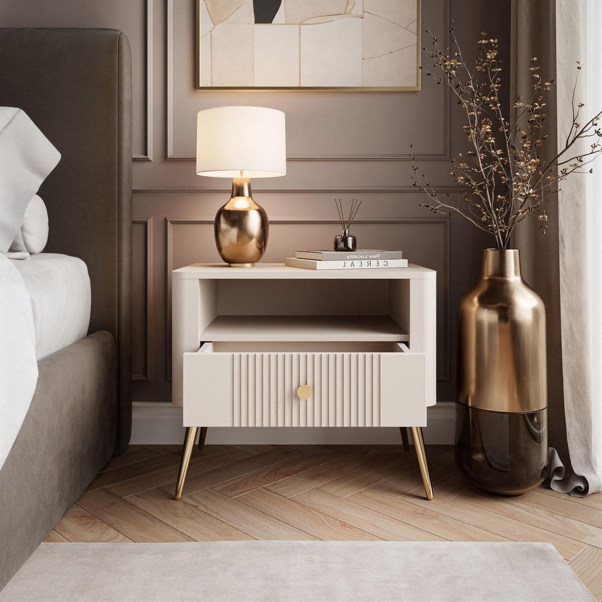 NACHTTISCH ELYSIA KASCHMIR mit Schublade - Kaschmir, Holzwerkstoff (65/55/39cm) - Lookway