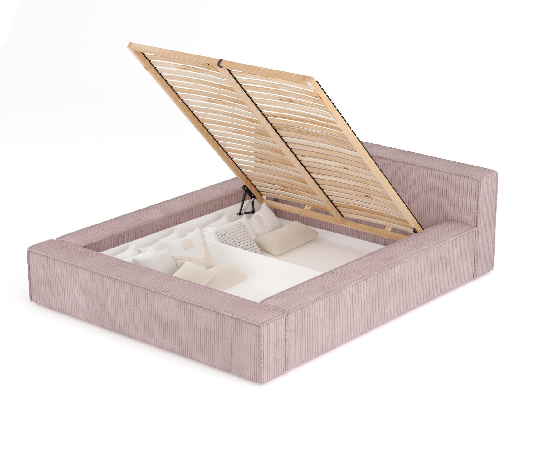 POLSTERBETT Voliera Lila 140/200 cm im Samtstoff - Pink/Birkefarben, Holz/Holzwerkstoff (140/200cm) - Maison de Reve