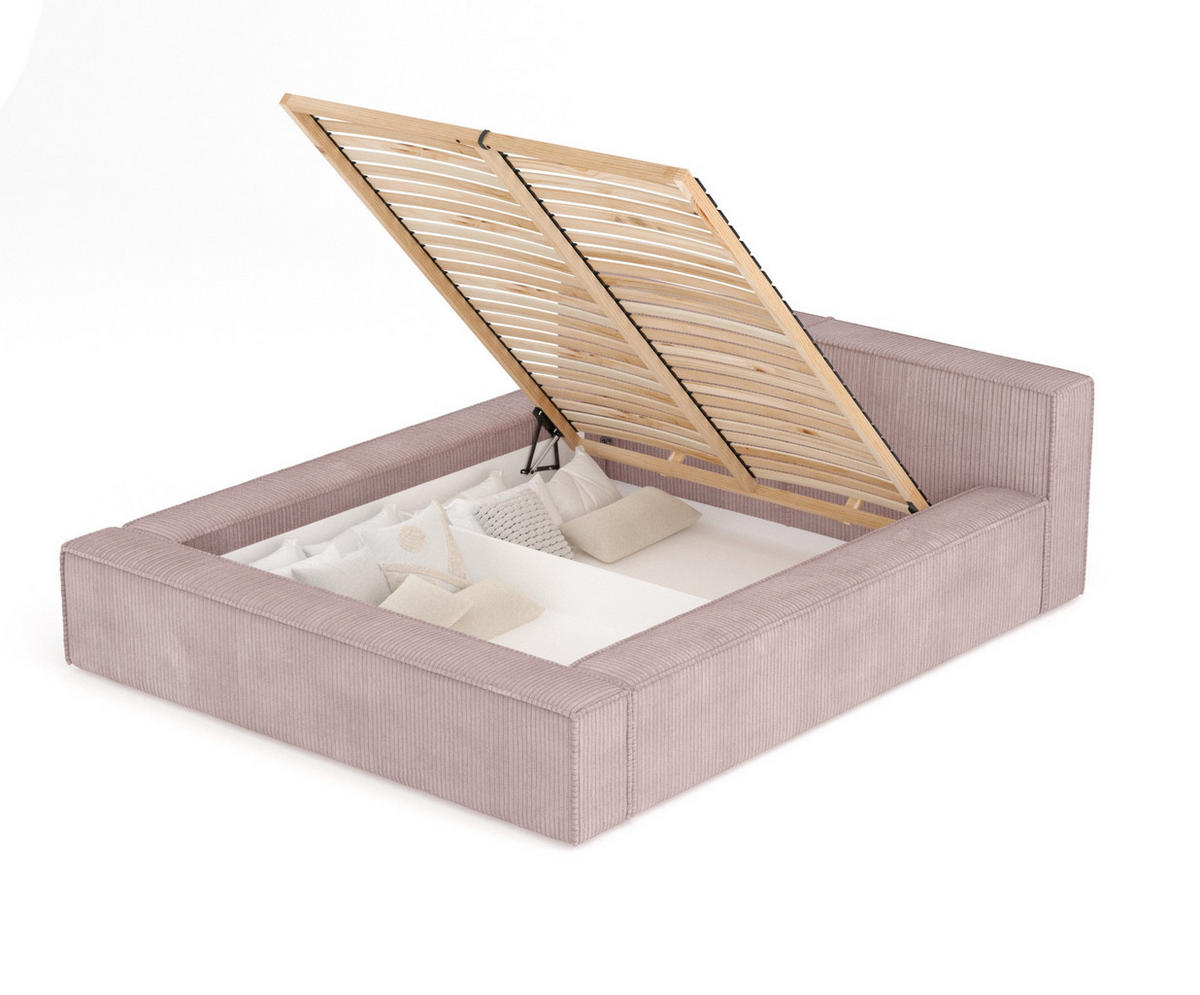 POLSTERBETT Voliera Lila 140/200 cm im Samtstoff - Pink/Birkefarben, Holz/Holzwerkstoff (140/200cm) - Maison de Reve