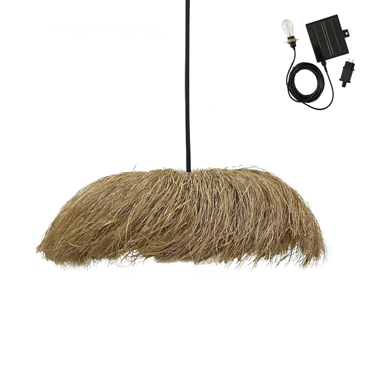 HAVANA Solar-Pendelleuchte, 75 cm Durchmesser, 5 m Länge - Beige, Naturmaterialien (75/75/22cm) - Lumisky