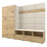 GARDEROBE NELA VII 250 cm (Modulare Flurmöbel XL Artisan Eiche mit Sitzpolster Creme 01 2 Schränke) - Silberfarben/Creme, Holz/Holzwerkstoff (250/187/40cm) - Ravio