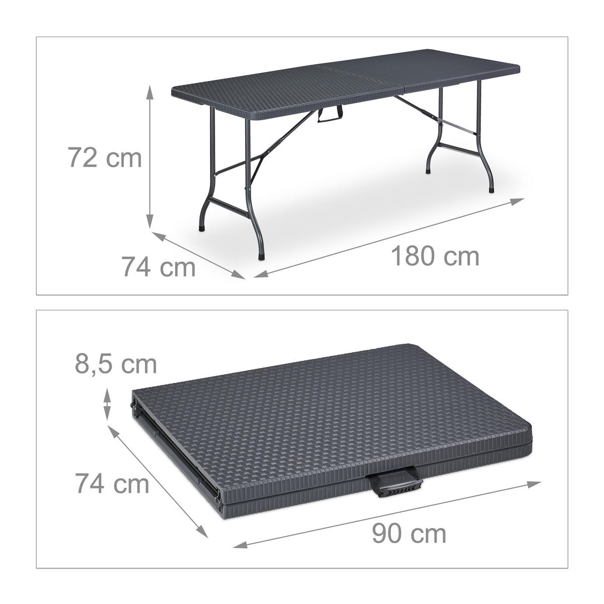 GARTENTISCH - Grau, Kunststoff/Metall (74/180/72cm) - Relaxdays