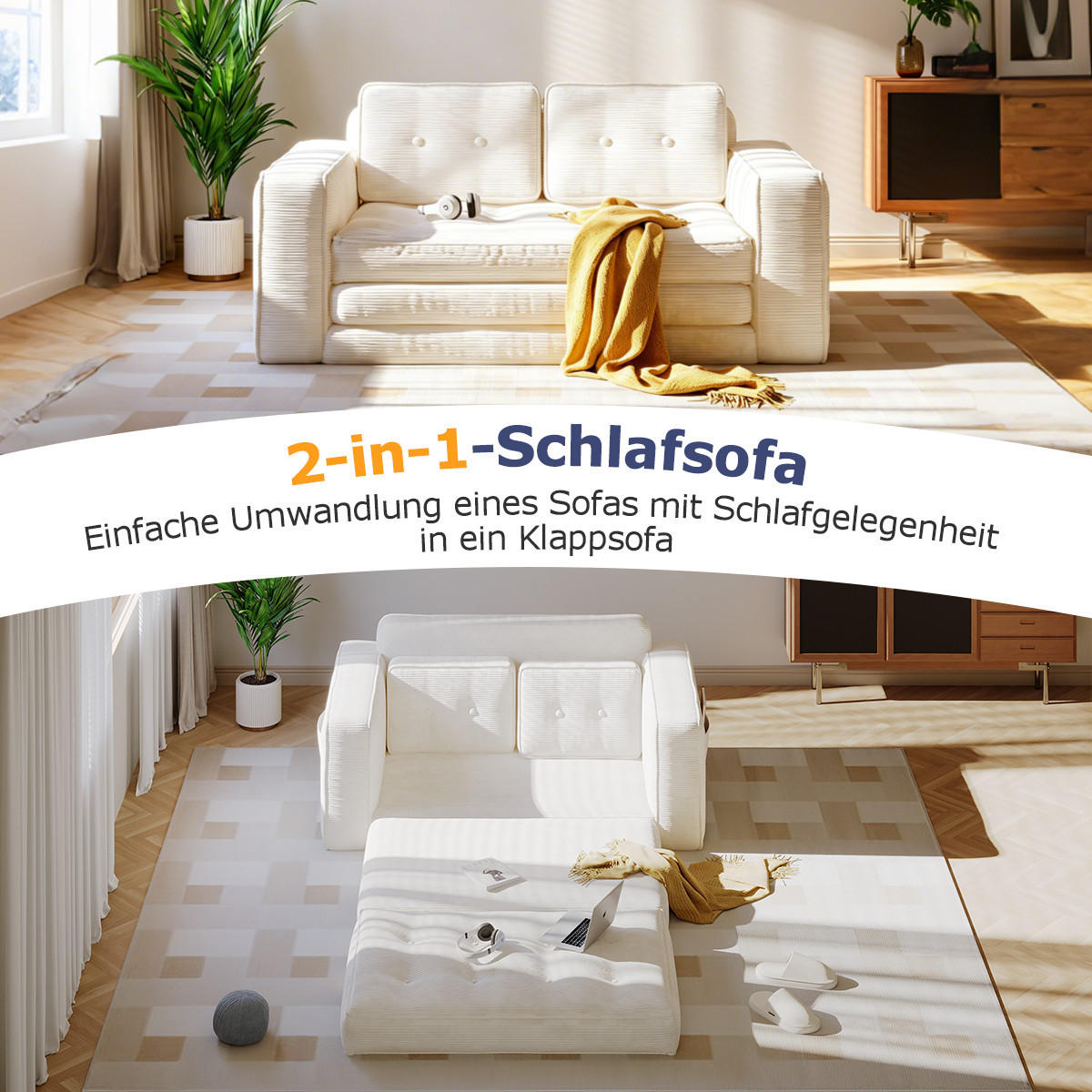 SOFA 2-Sitzer, 143 CM, mit 2 Kissen und Armlehnen,für Wohnzimmer, Schlafzimmer,aus Cord,Beige - Beige, Textil (92/42/143cm)