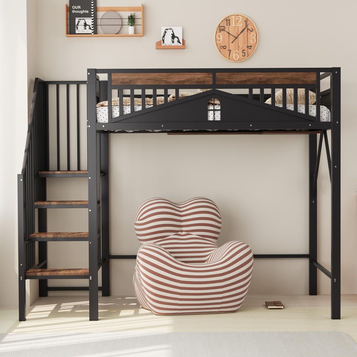 HOCHBETT 90/200 cm DE-01435, in Schwarz, mit Sicherheitsumrandung und Leiter - Schwarz, Metall (90/200cm) - ComfortXL