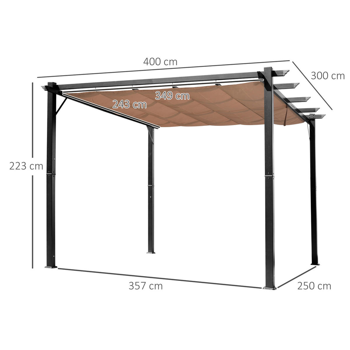 PERGOLA Pavillon Aluminium Grau+Braun - Braun/Grau, Kunststoff/Metall (400/223/300cm) - Outsunny