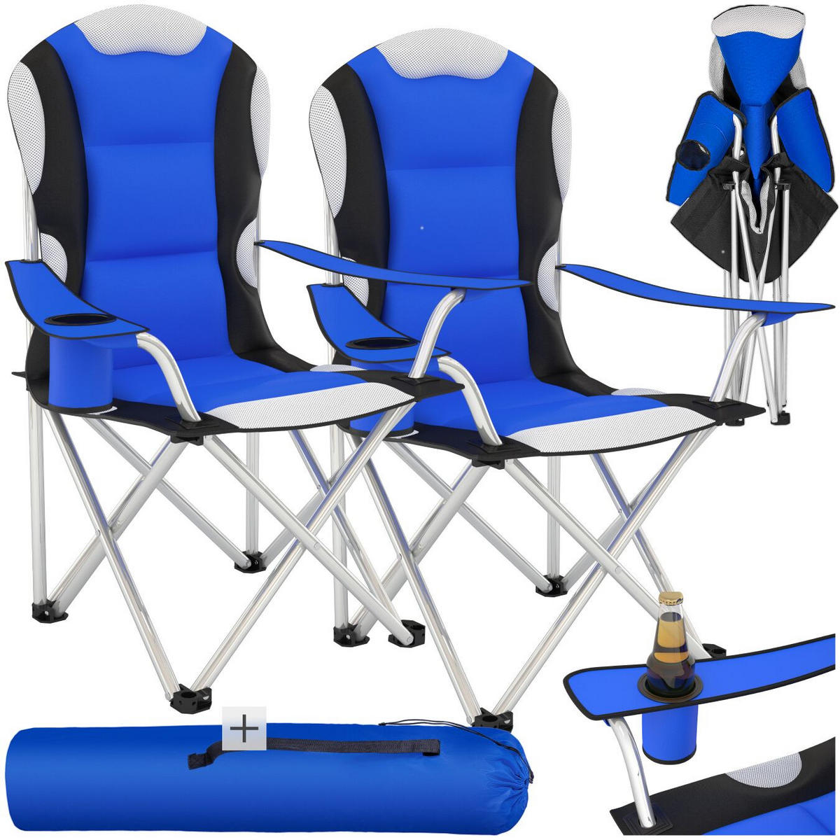 CAMPINGSTUHL 2er Set, 60 x 88 x 110 cm, blau - Blau, Textil (88/110/60cm) - tectake