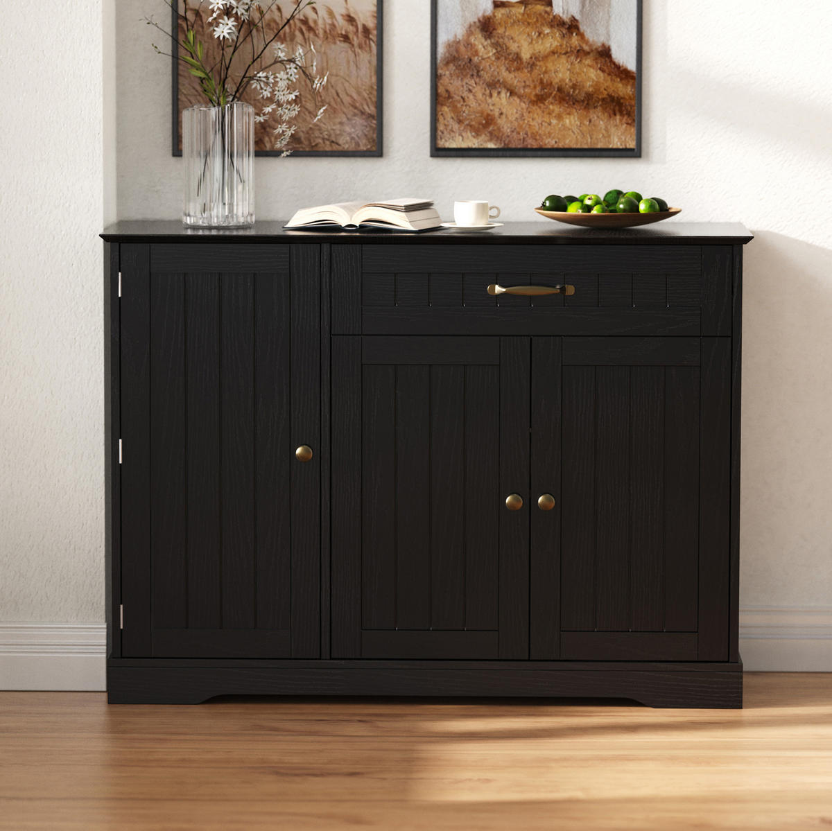SIDEBOARD 107/40/83.4 cm Schwarz aus MDF mit 3 Türen und Schublade - Schwarz, Holzwerkstoff (40/83.4/107cm) - OKMYHOME