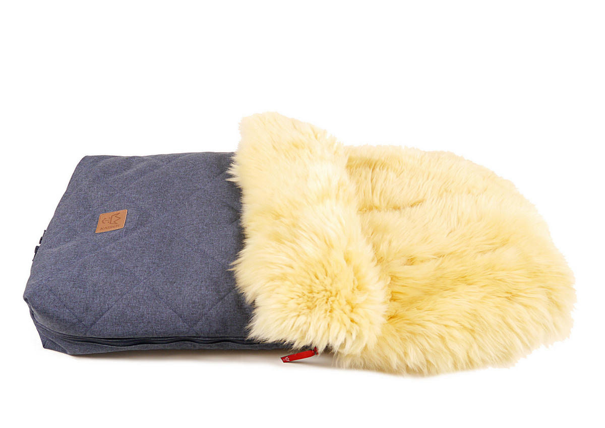 LAMMFELL-FUSSSACK Nelly, medizin, navy melange - Blau, Fell (46/8/88cm) - Kaiserbaby