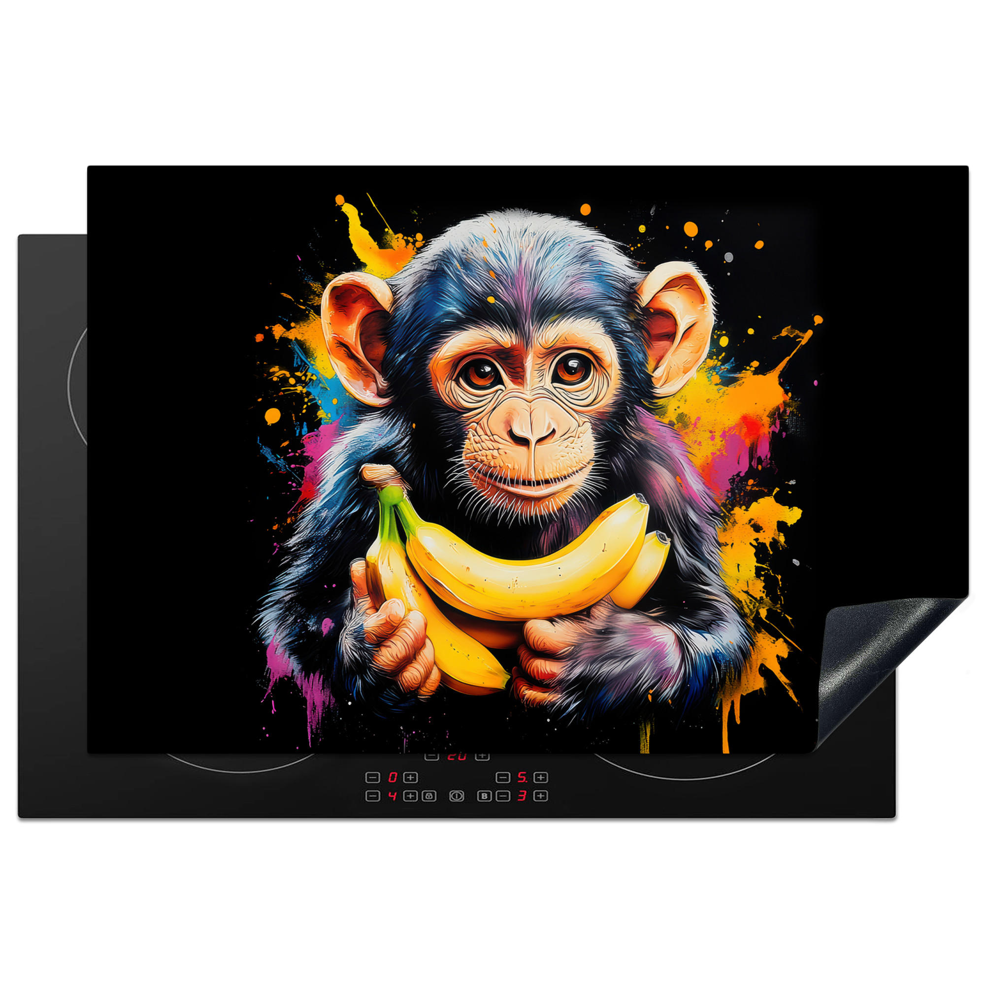 HERDABDECKPLATTE Affe - Graffiti - Farbenfroh - Bananen - Modern 76x51 cm - Gelb, Kunststoff (76/0.2/51.5cm) - MuchoWow