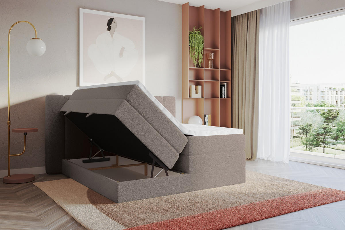 BOXSPRINGBETT mit Matratze H3/H4 - EVON KING - 140x200 cm Braun - Braun, Holzwerkstoff (140/200cm) - ALTDECOR