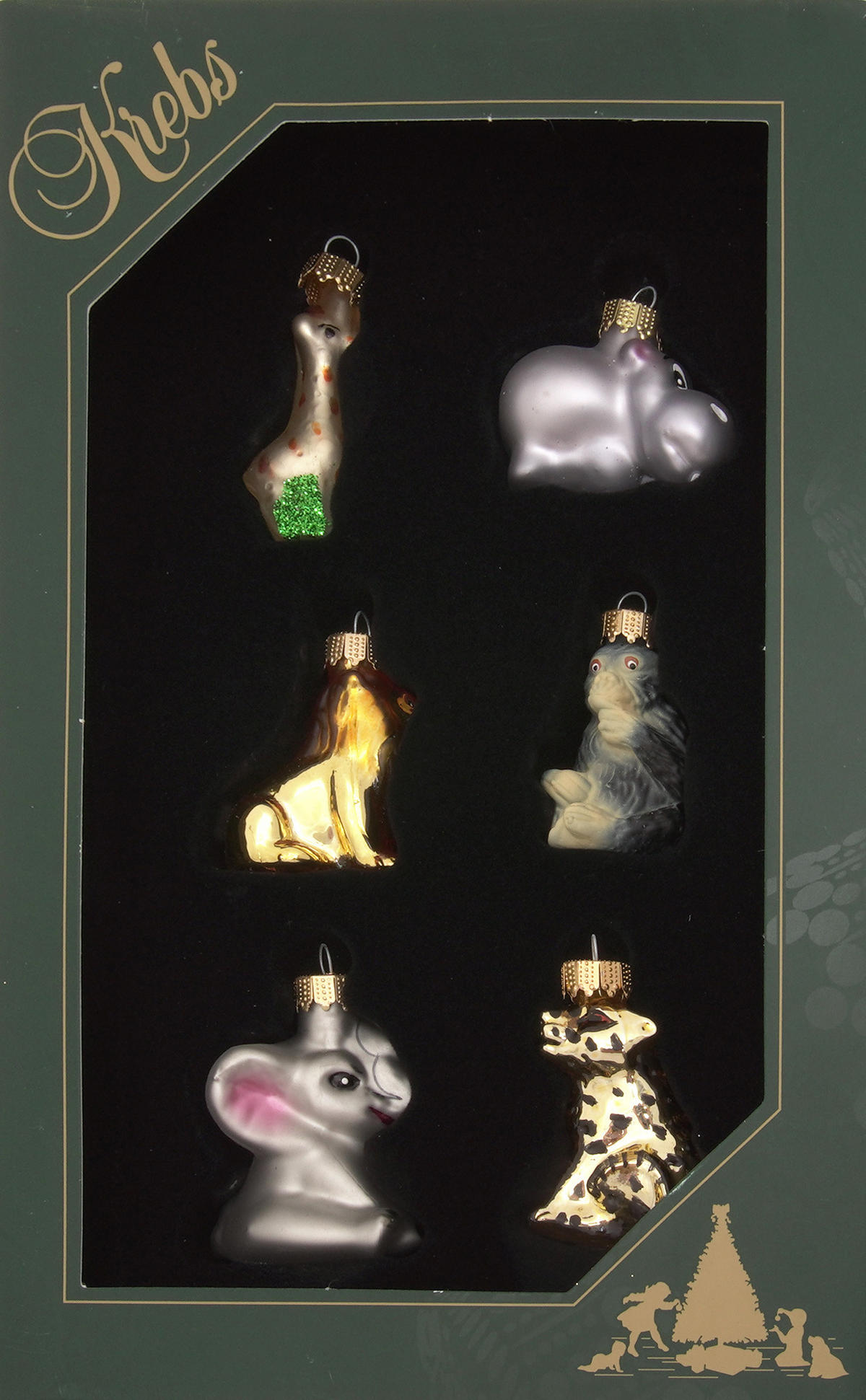 CHRISTBAUMSCHMUCK Zoo Mini-Set Mehrfarbig 6cm (Glas / 6 Stk.) - Multicolor, Glas (3/6/3cm) - Krebs Glas Lauscha