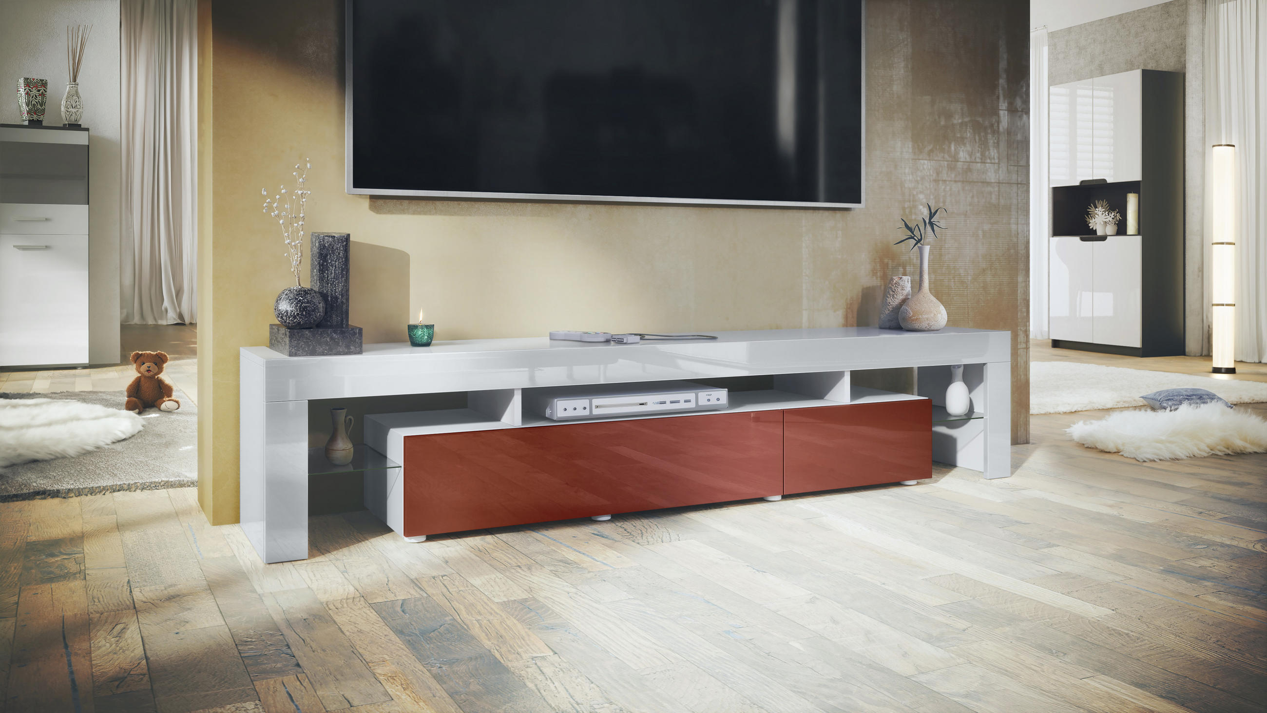 LOWBOARD Lima Front in Bordeaux Hochglanz - Bordeaux, Holzwerkstoff (189/35/38cm) - Vladon