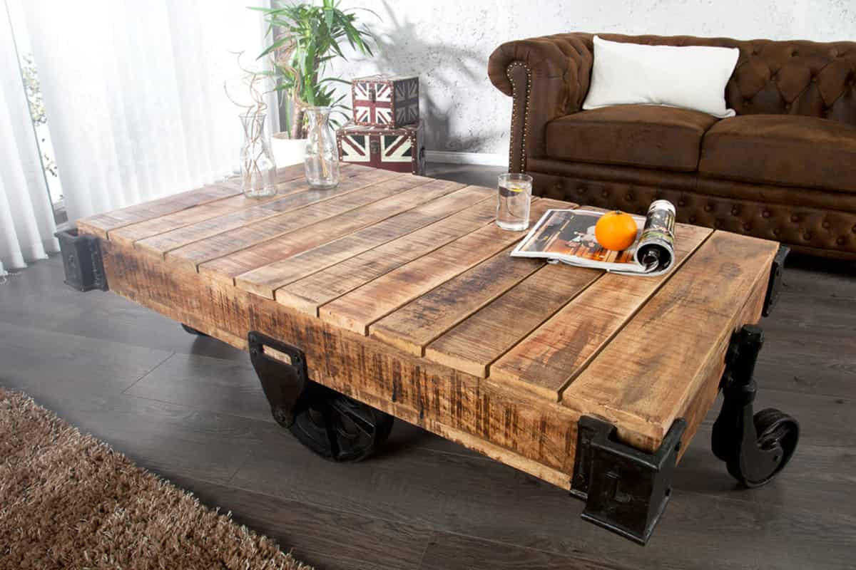 COUCHTISCH RAILWAY Mango rechteckig Natur|Schwarz 118cm - Schwarz/Braun, Holz/Metall (69/118/40cm) - riess-ambiente