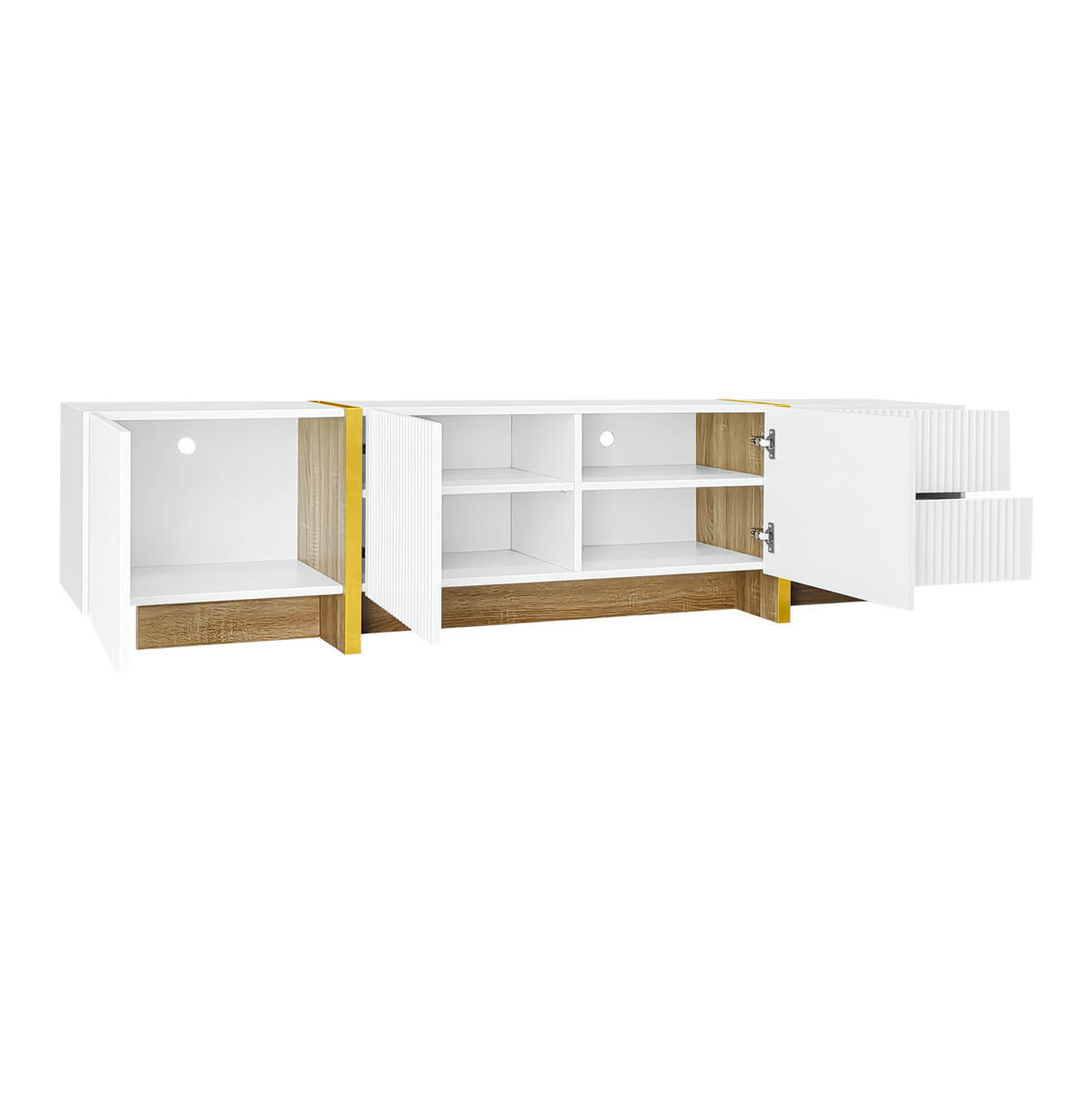 TV-LOWBOARD 190/35/45 cm mit 3 Türen und 2 Schubladen in Weiß - Weiß, Holzwerkstoff (190/45/35cm) - BEAOK
