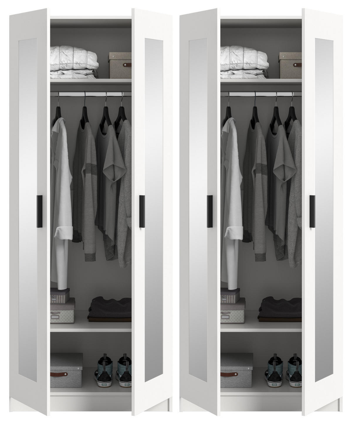KLEIDERSCHRANK in weiß 160 x 194 cm skandinavisch, Drehtürenschrank 4-türig mit Spiegel - Schwarz/Weiß, Glas/Holzwerkstoff (160/194/56cm) - Inn.Furn