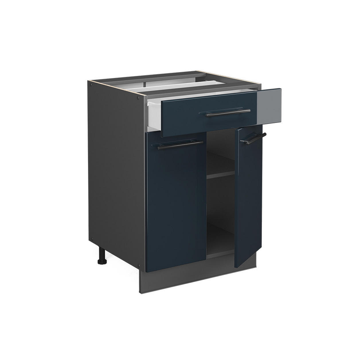 KÜCHENUNTERSCHRANK Fame-Line Dunkelblau Hochglanz 60 cm mit Schublade AP Eiche - Anthrazit/Dunkelblau, Holzwerkstoff (60/82/60cm) - Vicco