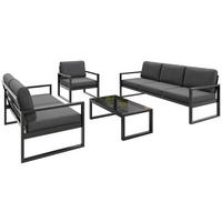 ZAHRADNÍ sada Stella se sedačkami, křeslem a konferenčním stolkem, s kovovým rámem, tmavě šedý - černá/tmavě šedá, kov - Beautysofa