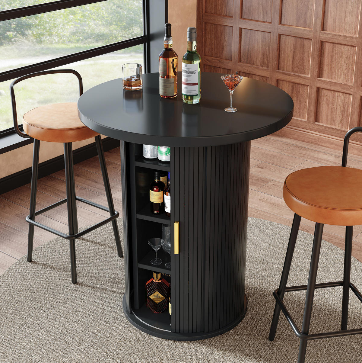 BARTISCH mit Stauraum 60 x 60 x 91,6 cm Schwarz - Schwarz, Metall (60/60/91.6cm) - Meubliv