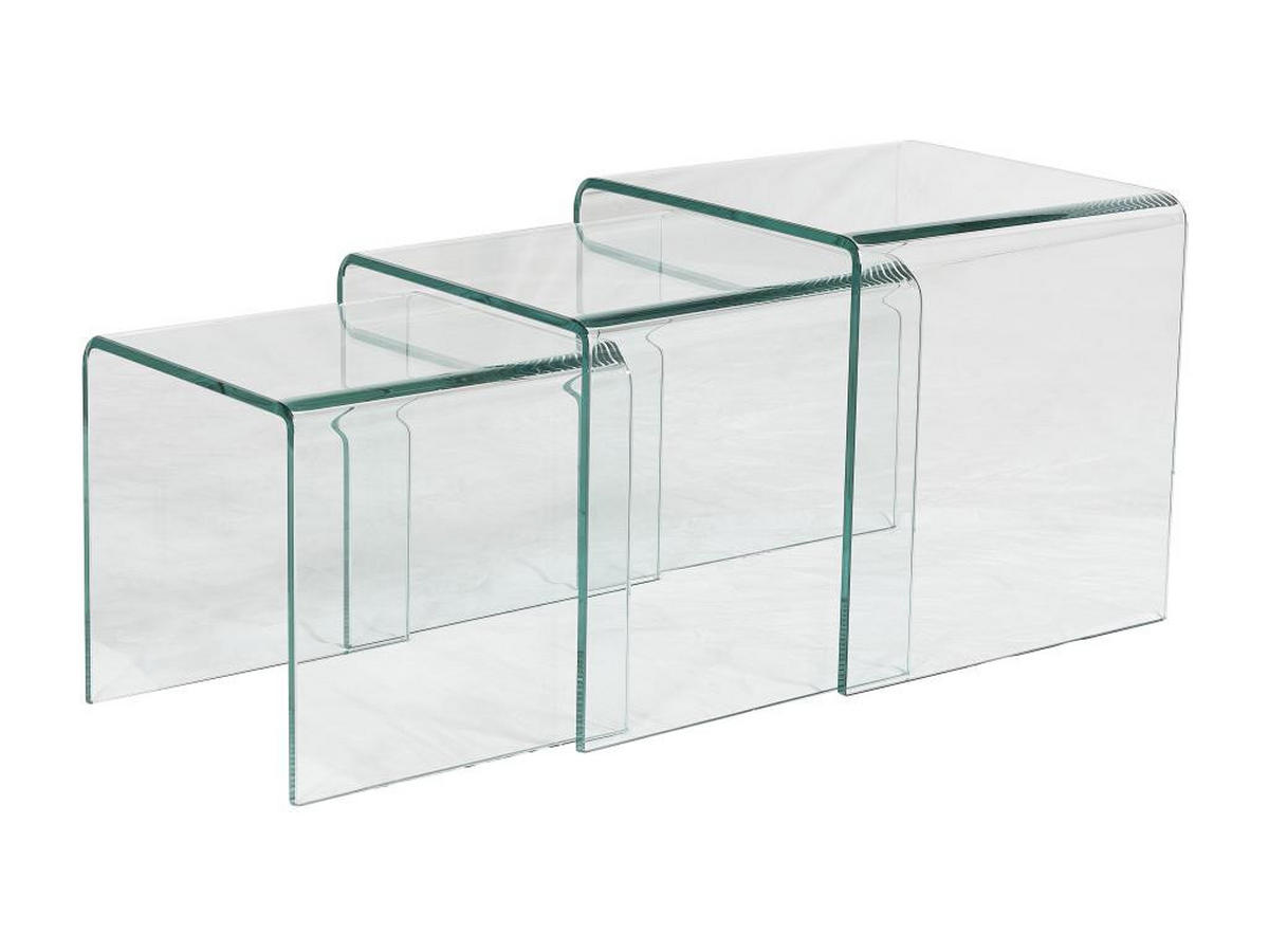 BEISTELLTISCH 3er-Set - gebogenes Glas - MINKA - Transparent, Glas (42/42/42cm) - Vente-Unique