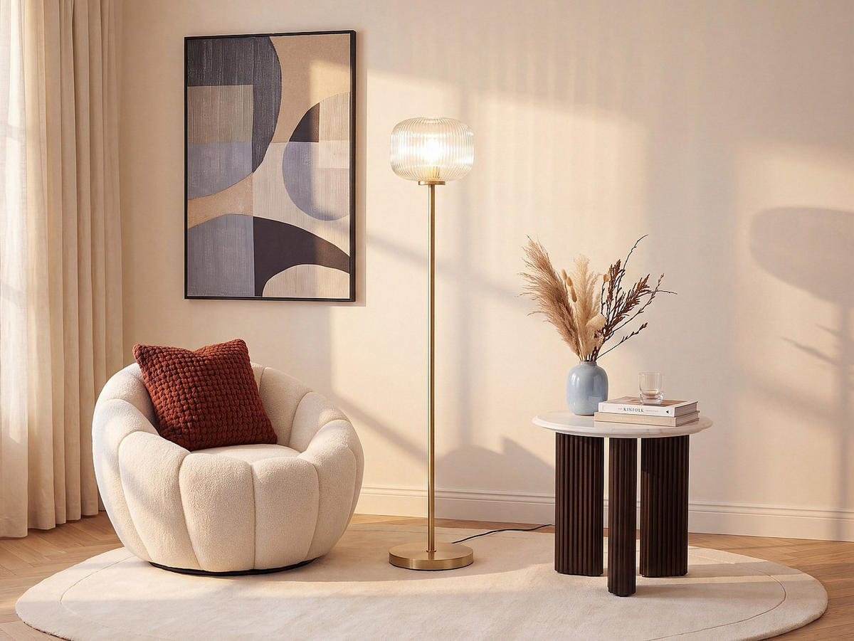 STEHLEUCHTE – gebürstetes Messing und strukturiertes Glas – Ø 25 x H 150 cm – Gold – LOUXOR - Goldfarben, Metall (25/25/150cm) - Vente-Unique