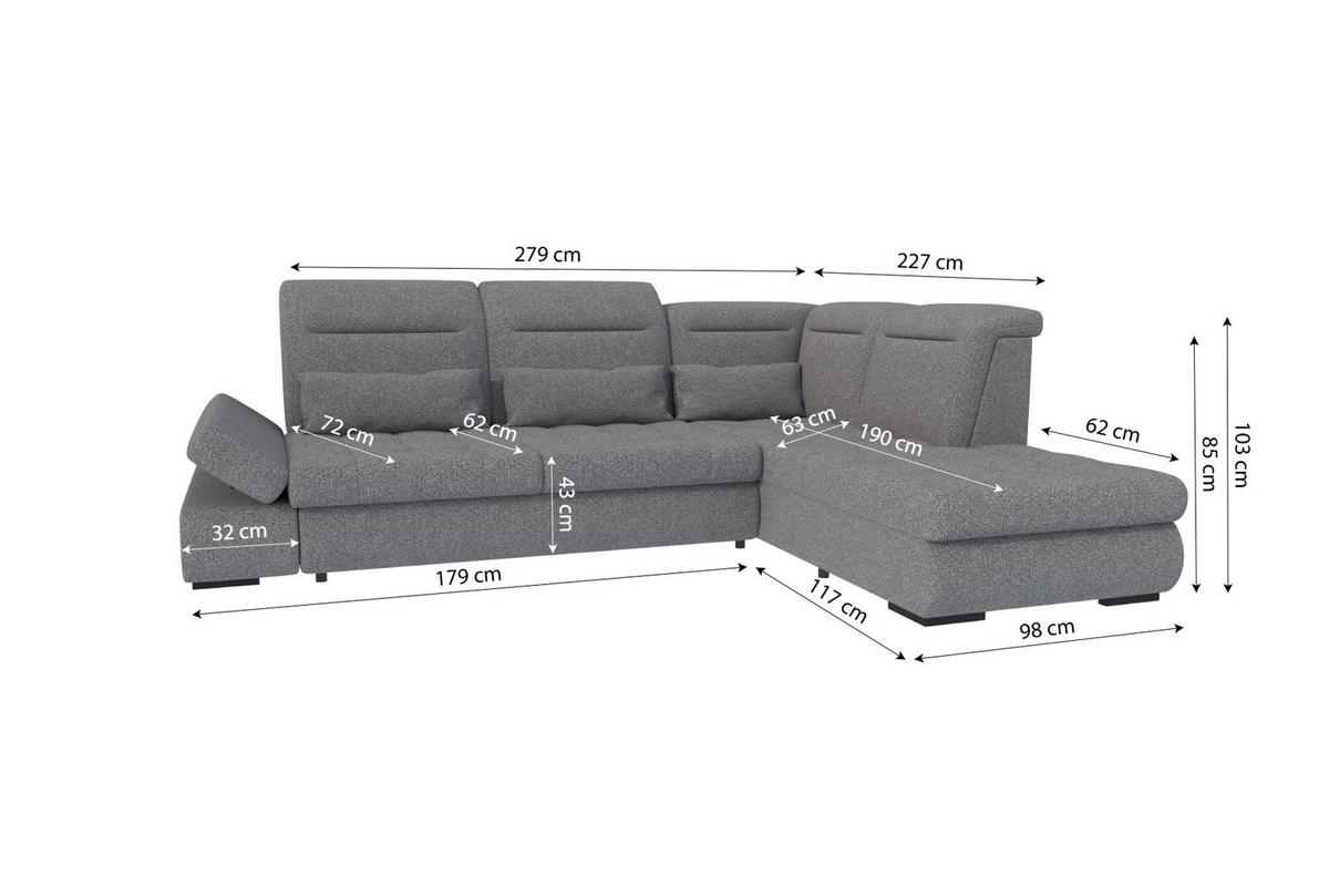 ECKSOFA Toscana Velours inkl. Schlaffunktion - Dunkelblau, Textil (279/227cm) - 99rooms